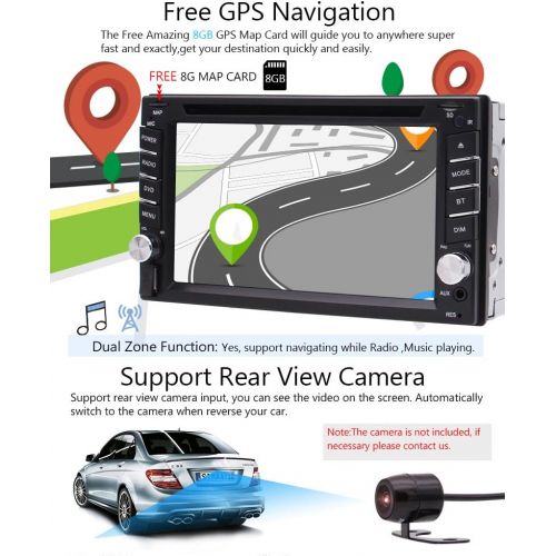  EinCar Car Autoradio 2din GPS SAT Navigation Multi-Touchscreen Car DVD Player in-Dash Audio Car GPS Stero AMFM Radio Bluetooth 8GB Map Card Remote Control Backup Camera Head Unit