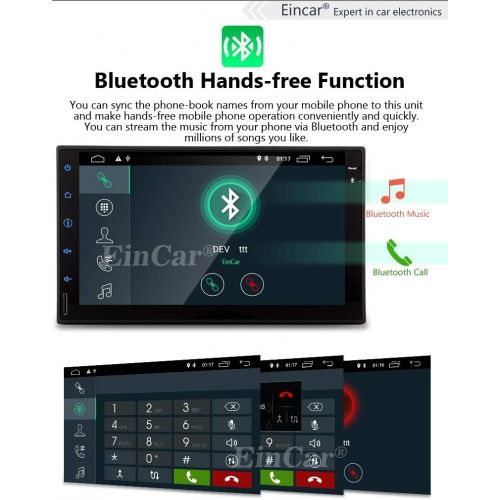  EinCar Android 8.1 Oreo Double 2 Din Car Stereo Head Unit in Dash Auto GPS Navigation Audio System 7 inch 1024 600 Touch Screen 8 Core Tablet Radio Support WiFi Bluetooth 1080P Video SWC
