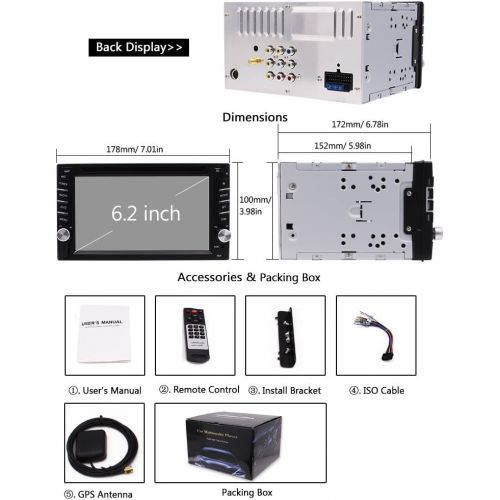  EinCar In-Dash Double 2 DIN Car Autoradio Stereo Headunit CD DVD Player 6.2inch Touch Screen Bluetooth GPS Navigation System Auto Radio FM AM MP3 Car GPS Stereos Free Backup Camera Map Ca