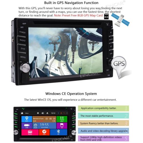  EinCar In-Dash Double 2 DIN Car Autoradio Stereo Headunit CD DVD Player 6.2inch Touch Screen Bluetooth GPS Navigation System Auto Radio FM AM MP3 Car GPS Stereos Free Backup Camera Map Ca