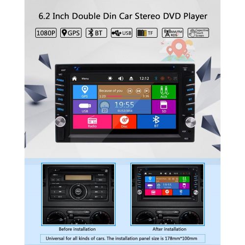  EinCar In-Dash Double 2 DIN Car Autoradio Stereo Headunit CD DVD Player 6.2inch Touch Screen Bluetooth GPS Navigation System Auto Radio FM AM MP3 Car GPS Stereos Free Backup Camera Map Ca