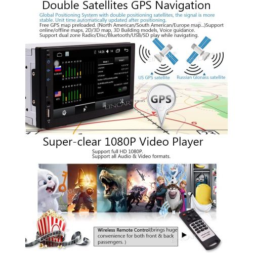  EinCar Android 6.0 Double GPS Satellite Double Din in Dash Autoradio Car Stereo GPS Navigation Hands Free Bluetooth Audio Video USBSD Colorful Key Lights Automotive Head Unit + Rear Came