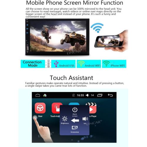  EinCar Android 6.0 Double GPS Satellite Double Din in Dash Autoradio Car Stereo GPS Navigation Hands Free Bluetooth Audio Video USBSD Colorful Key Lights Automotive Head Unit + Rear Came