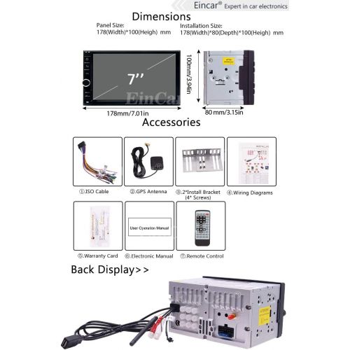  EinCar Octa-core Car Stereo Android 8.1 Oreo Head Units 7 Inch Capacitive Touch Screen Double 2 Din Car GPS Navigation Radio support Bluetooth OBD2 DVR 4G WIFI 1080P Video Subwoofer Video