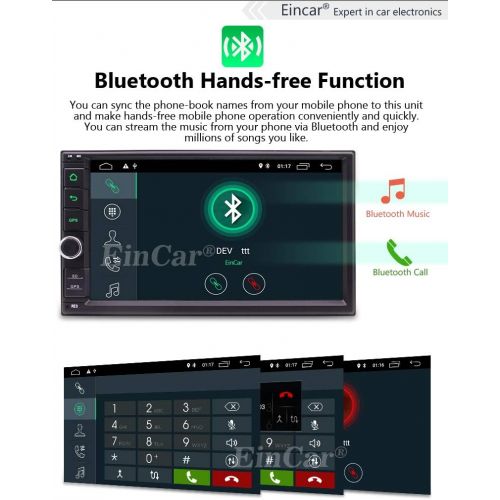  EinCar Octa-core Car Stereo Android 8.1 Oreo Head Units 7 Inch Capacitive Touch Screen Double 2 Din Car GPS Navigation Radio support Bluetooth OBD2 DVR 4G WIFI 1080P Video Subwoofer Video