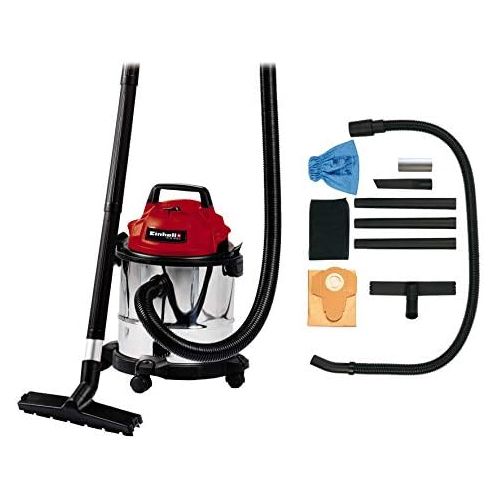  Einhell Nass-Trockensauger TC-VC 1812 S (1250 W, 180 mbar, 12 l, Edelstahlbehalter, umfangreiches Zubehoer) + Einhell Schmutzfangsack 12 Liter fuer Nass-Trockensauger 5er-Set