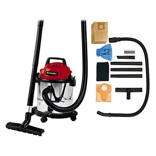  Einhell Nass-Trockensauger TC-VC 1812 S (1250 W, 180 mbar, 12 l, Edelstahlbehalter, umfangreiches Zubehoer) + Einhell Schmutzfangsack 12 Liter fuer Nass-Trockensauger 5er-Set