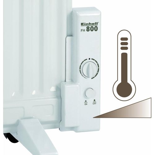  Einhell Flachenheizer FH 800 (230 V, 800 Watt, Thermostatregler, Befestigung als Wandheizung, Standfuesse mit Lenkrollen, Kipp- und UEberhitzungsschutz)