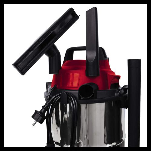  Einhell Nass-Trockensauger TC-VC 1812 S (1250 W, 180 mbar, 12 l, Edelstahlbehalter, umfangreiches Zubehoer) + Einhell Schmutzfangsack 12 Liter fuer Nass-Trockensauger 5er-Set