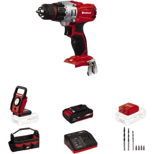  Einhell TE-CD Power X-Change 18-Volt Cordless 1250-RPM MAX 2-Speed 20+1-Torque Setting Workshop Drill/Driver Kit, w/Tool Bag, LED Lamp, Drill Bits, Keyless Chuck, Kit (1.5-Ah Batte