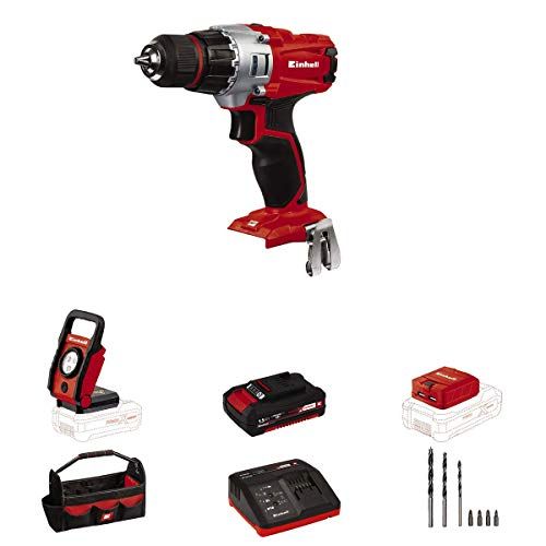  [아마존베스트]Einhell TE-CD Power X-Change 18-Volt Cordless 1250-RPM MAX 2-Speed 20+1-Torque Setting Workshop Drill/Driver Kit, w/Tool Bag, LED Lamp, Drill Bits, Keyless Chuck, Kit (1.5-Ah Batte