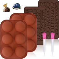 [아마존베스트]Eiqer Medium Semi Sphere Silicone Mold, Letter Mold, Number Chocolate Mold, 4 Packs Silicone Molds for Baking Hot Chocolate Bomb Cake Candy Jelly Dome Mousse Half Ball Silicone Cake Mold