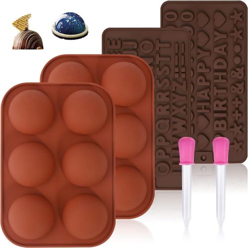  [아마존베스트]Eiqer Medium Semi Sphere Silicone Mold, Letter Mold, Number Chocolate Mold, 4 Packs Silicone Molds for Baking Hot Chocolate Bomb Cake Candy Jelly Dome Mousse Half Ball Silicone Cake Mold