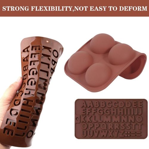  [아마존베스트]Eiqer Medium Semi Sphere Silicone Mold, Letter Mold, Number Chocolate Mold, 4 Packs Silicone Molds for Baking Hot Chocolate Bomb Cake Candy Jelly Dome Mousse Half Ball Silicone Cake Mold