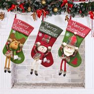 eirix Christmas Stockings Sets, 3 Pcs Xmas Character Santa Snowman Reindeer Stockings, Fireplace Hanging Socks Gifts for Birthday Christmas Decorations