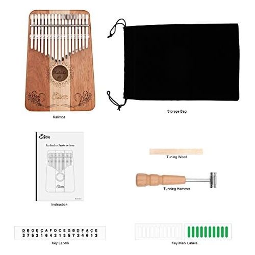  Kalimba,Eison Kalimba with Key Locking System Thumb Piano Finger Piano 17 keys with Instruction and Tune Hammer, Solid Wood Mahogany & Maple Body- Best Gift for Music Fans Kids Adu