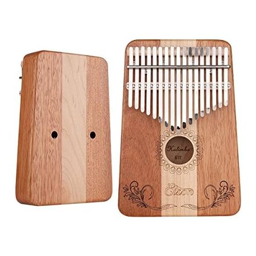  Kalimba,Eison Kalimba with Key Locking System Thumb Piano Finger Piano 17 keys with Instruction and Tune Hammer, Solid Wood Mahogany & Maple Body- Best Gift for Music Fans Kids Adu