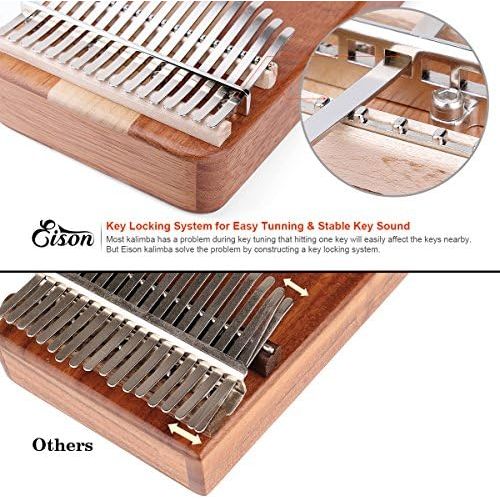  Kalimba,Eison Kalimba with Key Locking System Thumb Piano Finger Piano 17 keys with Instruction and Tune Hammer, Solid Wood Mahogany & Maple Body- Best Gift for Music Fans Kids Adu