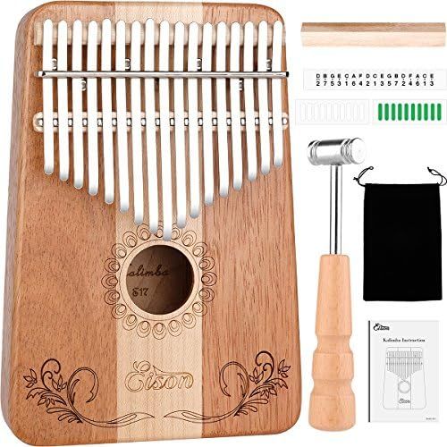  Kalimba,Eison Kalimba with Key Locking System Thumb Piano Finger Piano 17 keys with Instruction and Tune Hammer, Solid Wood Mahogany & Maple Body- Best Gift for Music Fans Kids Adu