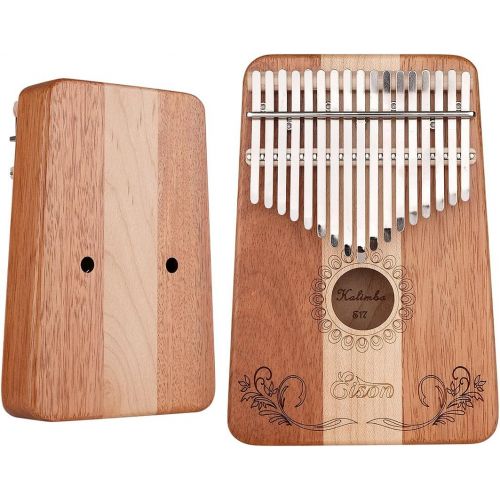  Kalimba,Eison Kalimba with Key Locking System Thumb Piano Finger Piano 17 keys with Instruction and Tune Hammer, Solid Wood Mahogany & Maple Body- Best Gift for Music Fans Kids Adu