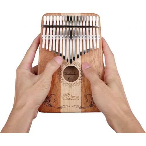 Kalimba,Eison Kalimba with Key Locking System Thumb Piano Finger Piano 17 keys with Instruction and Tune Hammer, Solid Wood Mahogany & Maple Body- Best Gift for Music Fans Kids Adu