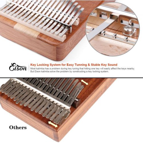  Kalimba,Eison Kalimba with Key Locking System Thumb Piano Finger Piano 17 keys with Instruction and Tune Hammer, Solid Wood Mahogany & Maple Body- Best Gift for Music Fans Kids Adu