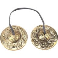 Tibetan Bell, Brass Meditation Chime Bell Handcrafted Buddhist Percussion Instrument for Mindfulness Yoga Relaxation (double dragon pattern)