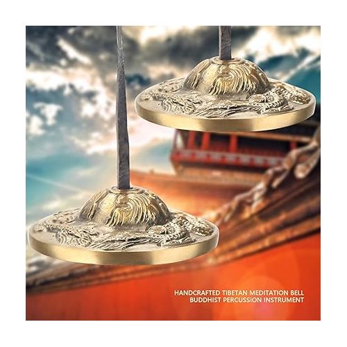  Tibetan Bell, Brass Meditation Chime Bell Handcrafted Buddhist Percussion Instrument for Mindfulness Yoga Relaxation (double dragon pattern)