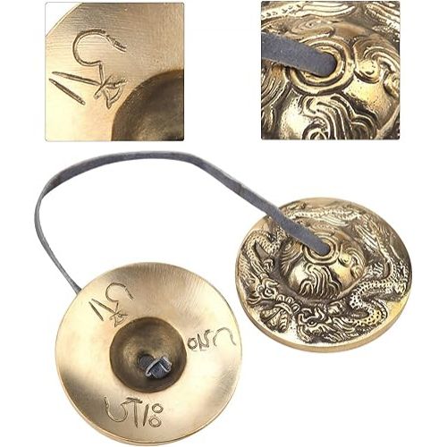  Tibetan Bell, Brass Meditation Chime Bell Handcrafted Buddhist Percussion Instrument for Mindfulness Yoga Relaxation (double dragon pattern)