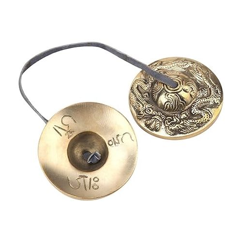  Tibetan Bell, Brass Meditation Chime Bell Handcrafted Buddhist Percussion Instrument for Mindfulness Yoga Relaxation (double dragon pattern)