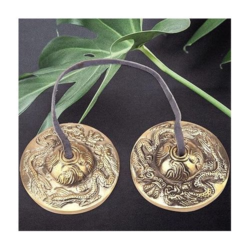  Tibetan Bell, Brass Meditation Chime Bell Handcrafted Buddhist Percussion Instrument for Mindfulness Yoga Relaxation (double dragon pattern)