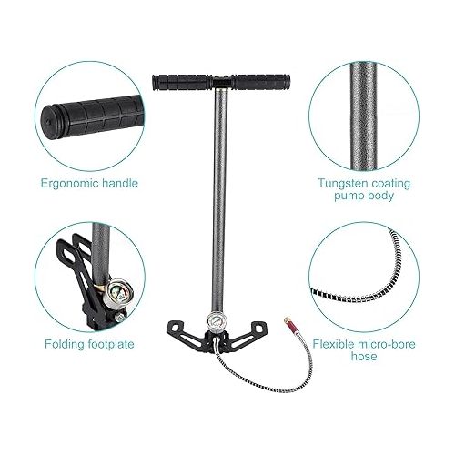  Ejoyous High Pressure Hand Pump, 3 Stage Air Filling Stirrup Pump up to 6000 psi Airgun PCP Pump with Gauge for High Pressure Tires and Pre-Charged Pneumatic Airguns
