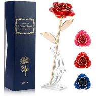 [아마존핫딜][아마존 핫딜] Ejoyous Gold Dipped Roses w/ Rose Holder 24K Golden Rose, Forever Blooming Real Rose Gift for Wife Women on Valentines Anniversary Proposal Birthday, Gold Red with Stand