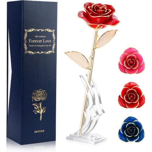  [아마존핫딜][아마존 핫딜] Ejoyous Gold Dipped Roses w/ Rose Holder 24K Golden Rose, Forever Blooming Real Rose Gift for Wife Women on Valentines Anniversary Proposal Birthday, Gold Red with Stand