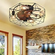 Ekjkldo 20 4 Lights Low Profile Caged Ceiling Fan with Lights, Enclosed Ceiling Fan with Light Remote Control, Indoor Recessed Black Caged Fan Ceiling Light