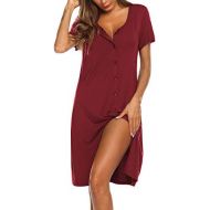 [아마존 핫딜] Ekouaer Womens Nightshirt Short Sleeve Button Down Nightgown V-Neck Sleepwear Pajama Dress