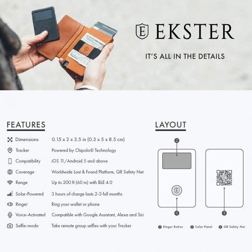  [아마존베스트]Ekster: Tracker Card - Solar Powered Wallet Tracker- GPS and Bluetooth - Two-Way Ringer