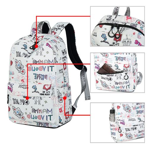  Backpack for Teens, Fashion Robot, Rocket and Letters Pattern Backpack College Bags Women Daypack Travel Bag by El-fmly Pink