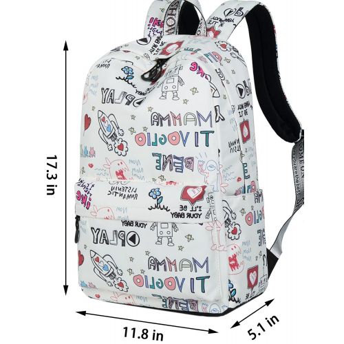  Backpack for Teens, Fashion Robot, Rocket and Letters Pattern Backpack College Bags Women Daypack Travel Bag by El-fmly Pink