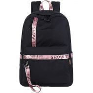 El-fmly Casual Lightweight Backpack Cute Bookbag Shoulder Bag School for Teen - Black+Pink