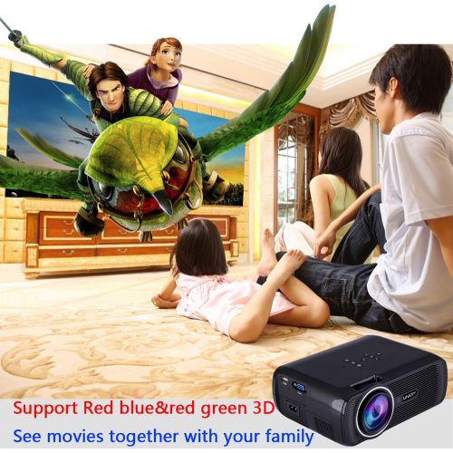  Elaco-1579 Elaco U80 1000lumens 1080P Multimedia Mini Portable HD LED Projector Micro Home Theater Projector USB, SD, HDMI, VGA, AV&TV Input interfaces(50% Off) (Black)