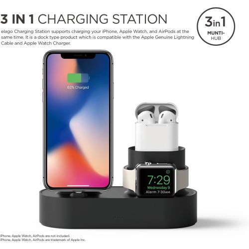  [아마존 핫딜] Elago elago 3 in 1 Charging Station (Black) Compatible with Apple Watch Series 5/4/3/2/1, Apple AirPods 2/1, iPhone 11 Pro Max/11 Pro/11/X and All iPhone Models [Original Cables Required