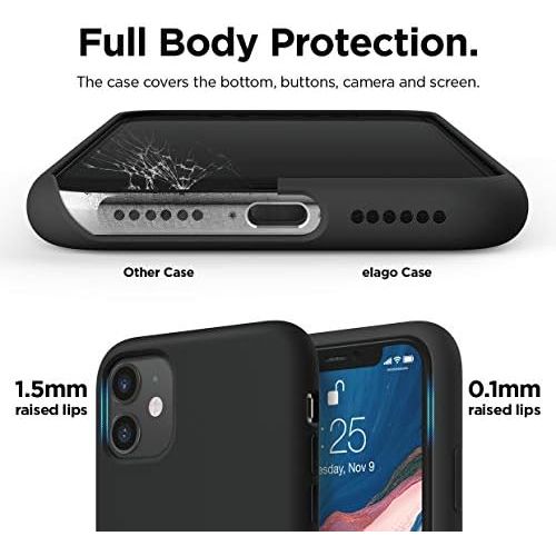  [아마존베스트]elago Silicone Case Compatible with iPhone 11 (Black) - Premium Liquid Silicone, Raised Lip (Screen & Camera Protection), 3 Layer Structure, Full Body Protection