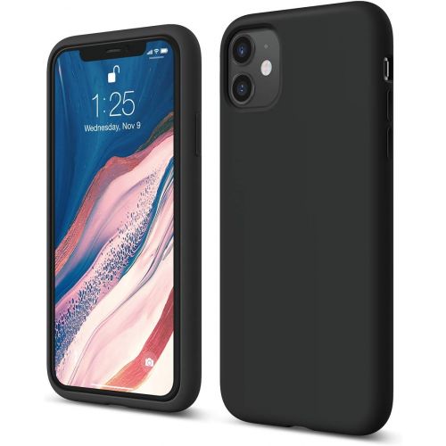  [아마존베스트]elago Silicone Case Compatible with iPhone 11 (Black) - Premium Liquid Silicone, Raised Lip (Screen & Camera Protection), 3 Layer Structure, Full Body Protection