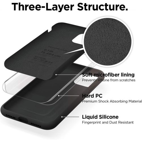  [아마존베스트]elago Silicone Case Compatible with iPhone 11 (Black) - Premium Liquid Silicone, Raised Lip (Screen & Camera Protection), 3 Layer Structure, Full Body Protection