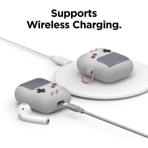  [아마존베스트]elago AW5 Silicone AirPods Case, Compatible with Apple AirPods Charging Case 2 and 1, Classic Handheld Games Console Design with Key Fob, Supports Wireless Charging