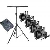 Elation},description:This lighting equipment package from Elation includes 4 PAR 38 cans with lamps, hanging brackets, 3-prong power cords, and gel frames; T4 4-channel chase contr