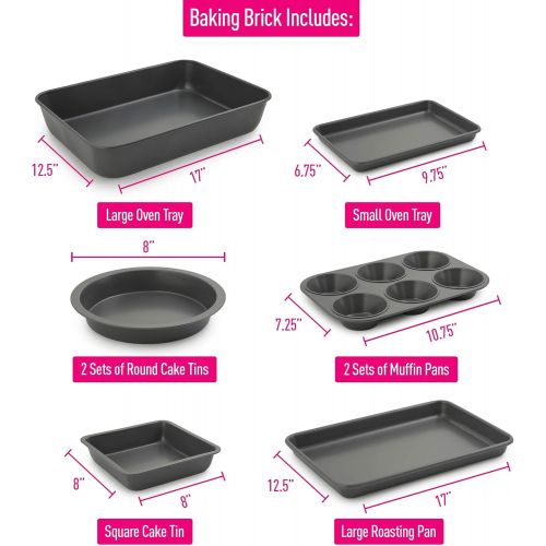  [아마존베스트]Elbee Home 8-Piece Stack n Store Baking Set, Patented Space Saving Self Storage Design, Updated Aluminized Steel coating,