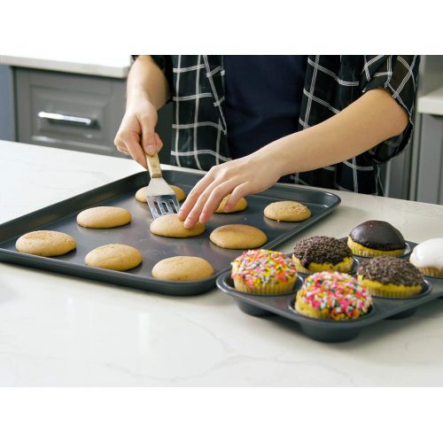  [아마존베스트]Elbee Home 8-Piece Stack n Store Baking Set, Patented Space Saving Self Storage Design, Updated Aluminized Steel coating,