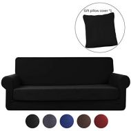 [아마존 핫딜] [아마존핫딜]Ele ELEOPTION ele ELEOPTION Hengwei 2 Pieces Deluxe Sofa Cover/Slipcover Rich Jacquard Stretch Fabric High Spandex Slip Resistant Stylish Furniture Shield/Protector (XL Sofa-4 Seater, Black)